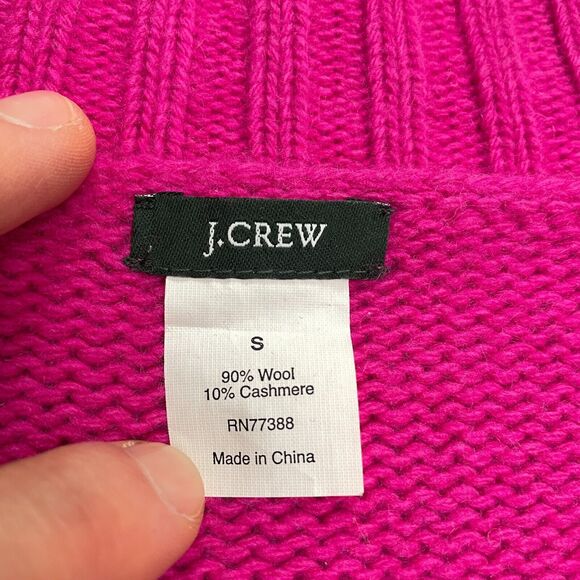J. Crew Wool Cashmere Cable Knit Sweater Womens Small Hot Pink V-Neck Pullover - Picture 4 of 14